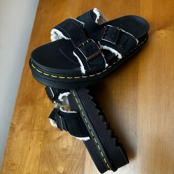 Dr. Martens MYLES SUEDE FUR-LINED BUCKLE SLIDE SANDALS (Unisex ) - Picture 6 of 10